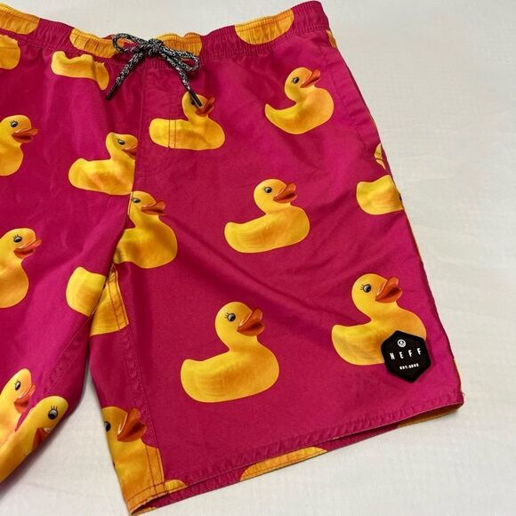 NEFF Ducky Mens Hot Tub Volley Shorts Board Short Rubber Duck Pink Size Small - Picture 7 of 15